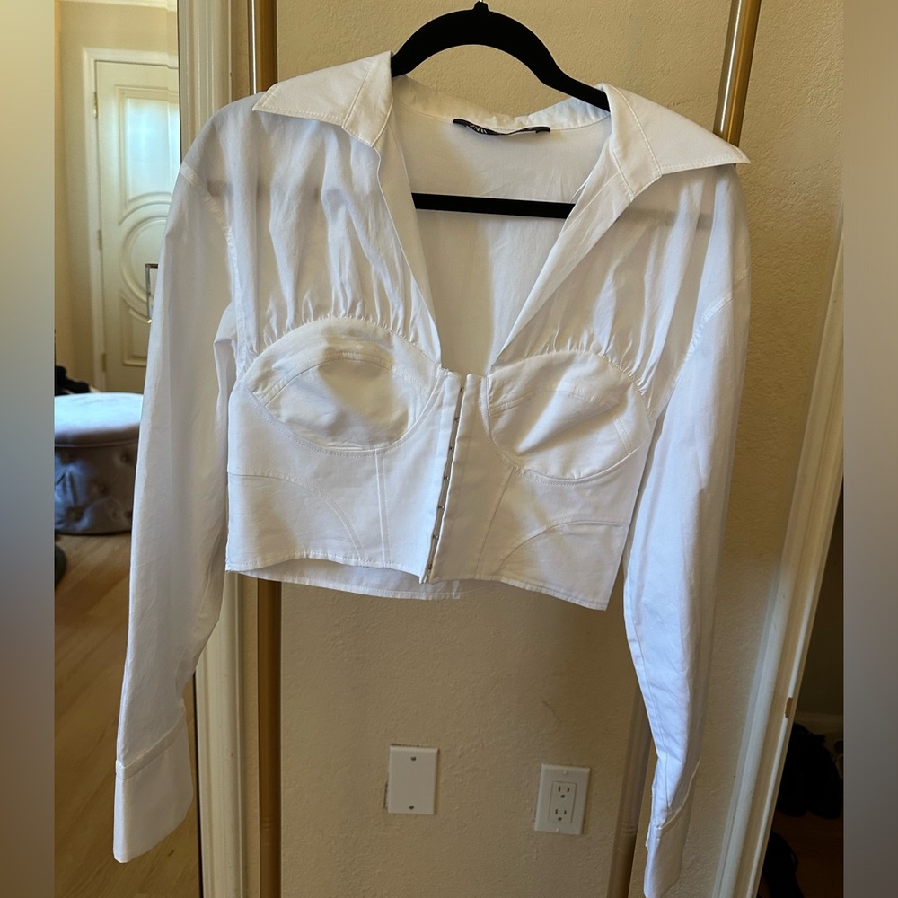 Zara bustier white poplin crop top